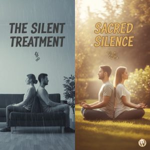 generate a WordPress friendly image for a blog on The Silent Treatment in Relationships vs. Sacred Silence